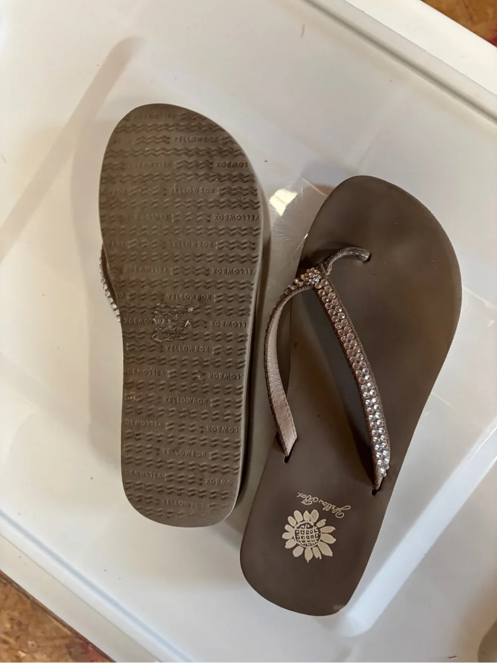 Yellow Box Women's Brown Rhinestone Strap Wedge Sandals